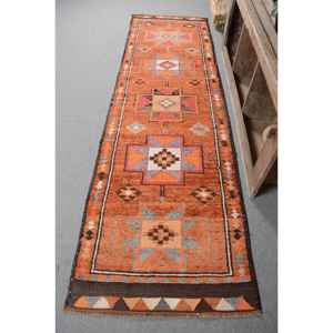 Tapis Kilim Turc Vintage Orange Gris 3X10.5ft Laine Jacquard Tissage Plat Support Latex Patchwork Couloir Rectangle Jute Tapis - Product Image 1