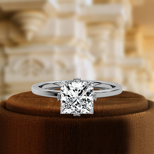 Bague de fiançailles chrétienne personnalisable en or massif 14 carats certifiée IGI pour femme, avec diamant classique taille princesse 1 carat serti en barrette, pour mariage - Product Image 5