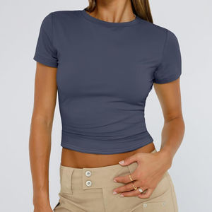 Custom Made Women's 100% Cotton <b>Crop</b> <b>Tops</b> Quickdry Breathable O-Neck Style Lightweight for Summer with Customised Logo - Product Image 4