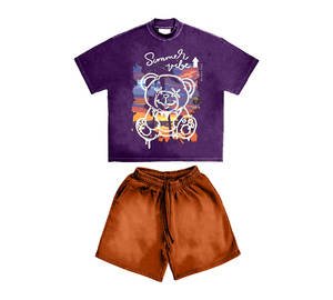 Conjunto de camiseta y pantalones cortos de algodón de dos piezas para niños pequeños de color liso personalizado para hombre al por mayor - Product Image 6