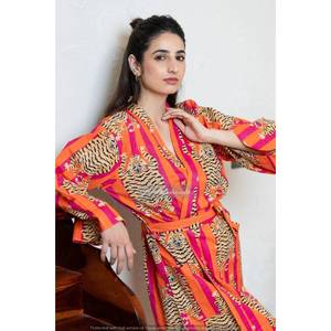 Robe Kimono en Coton à Imprimé Floral Légère et Respirante avec Cordon de Serrage, Logo Personnalisable pour la Nuit - Product Image 1