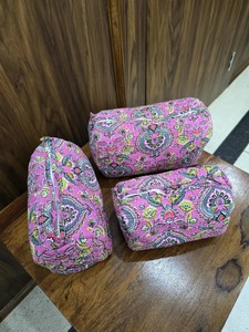 Set of 3 Eco-Friendly Quilted for Toiletry <b>Bags</b> Block Print Waterproof Makeup/Cosmetic Cases <b>Zipper</b> Closure Made of Cotton - Product Image 2