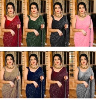 Sari Sutra Wanita Desainer dengan Blus, Bordir Etnik Cantik dan 8 Urutan Warna, Harga Terbaik, Sari Mewah