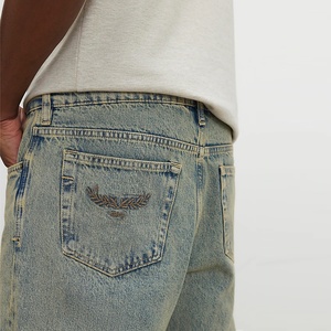 Jeans vintage en coton délavé à l'acide pour hommes, coupe large, style mode, avec effet usé, coupe droite, style charpentier, baggy, motif animalier, pour fabricants sur mesure - Product Image 3