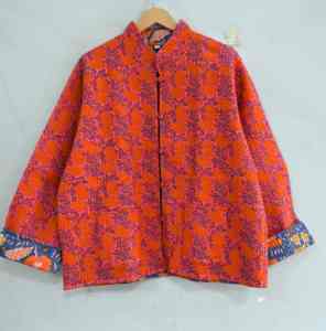 Veste matelassée faite à la main, veste en coton à imprimé bloc pour femmes, manteau court d'hiver, veste à manches longues, veste à imprimé floral - Product Image 2