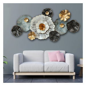 Modern Iron Leaf <b>Wall</b> Art with Canvas Support Base Framed Gold Flower Design for Living Room Home Decor - Product Image 1