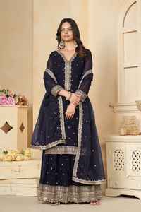 Último diseñador Faux Georgette bordado secuencia trabajo Sharara traje por Fab Zone - Product Image 4