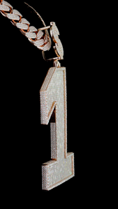 Pendentif numéro un serti de diamants de qualité supérieure VVS avec chaîne cubaine, style pavé, bijoux de luxe tendance - Product Image 4