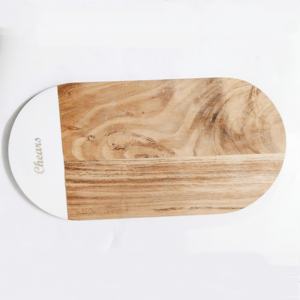 Nueva tabla de cortar de madera y latón para cortar y cortar en la cocina Tabla de cortar de mármol redonda con incrustaciones de latón - Product Image 3