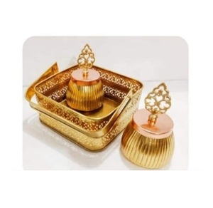 Lot de 2 pots de fruits secs en métal de qualité supérieure dorés faits à la main de haute qualité avec support Support de rangement des aliments de cuisine standard - Product Image 1