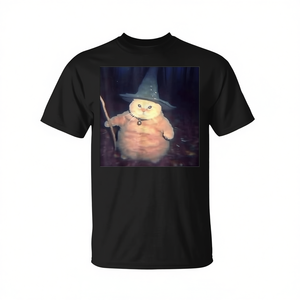 T-shirt unisexe pour adulte Wizard Cat Halloween Meme, col rond, manches courtes, impression numérique, promotionnel - Product Image 2