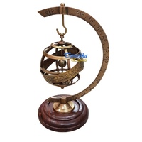 Globe Armillaire Rotatif Antique en Laiton et Bois, Fait Main, Style Vintage, 24 cm, Décoration de Bureau, Cadeau de Collection, Décoration d'Intérieur