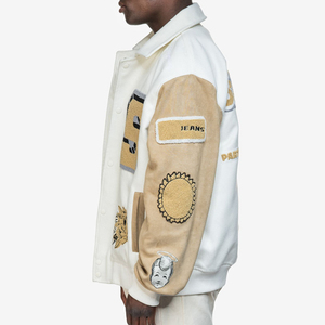 2025 Custom Chenille Embroidery Logo 100% Wool Bomber Letter <b>Jacket</b> Customizable <b>Genuine</b> <b>Leather</b> Sleeves Bomber College - Product Image 5