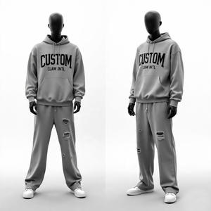 Personalizado 600gsm Baggy Jogger y Sudadera con capucha chándal de gran tamaño Unisex pantalones de chándal conjunto de lana de algodón chándal de los hombres personalizados Sweatsuit - Product Image 3