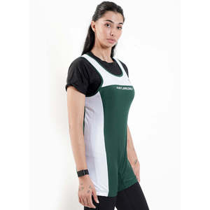 Singlet de Powerlifting Verde para Mujer, Singlet de Powerlifting 2 en 1 con Bloques de Color Verde y Mangas Cortas - Product Image 2
