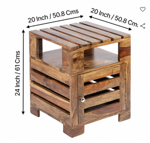 Solid Wood Side <b>Table</b> In Teak Finish Modern Accent <b>End</b> <b>Table</b> For Living Room Bedroom Home Decor Furniture - Product Image 3