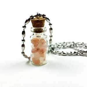 Custom Designed 18-Inch Mini Bottle Pendant Necklace Himalayan Pink Salt Carved Unique <b>Love</b> Style Natural Crafts High Grade Real - Product Image 1