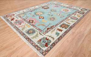 Tapis de qualité supérieure en laine pure tuftée à la main, design Ushak, avec dos en latex antidérapant, lavables, pour sols de maison - Product Image 5