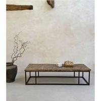 Table basse rectangulaire en bois brun aspect antique, facile à assembler, design scandinave, acier durable, fabrication artisanale, stock Inde