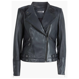Haute qualité noir femmes longue coque souple veste en cuir respirant toile matériel avec fermeture éclair en gros brut appelant accessoire - Product Image 1
