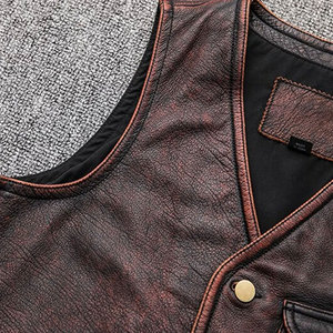 Chaleco de cuero sin mangas de moda de talla grande Chaleco de cuero de moto para hombre Chaleco de cuero de vaca - Product Image 3