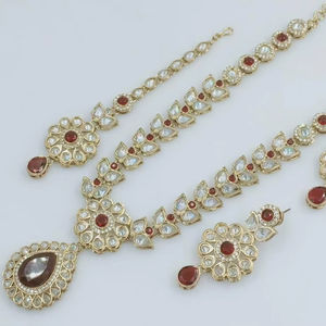 <b>Indian</b> Jewelry Traditional &Fashionable Gold Plated &Long Necklace With Earring and Maagtika Combo Necklace <b>Set</b> for Women - Product Image 1