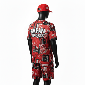 Ensemble court en mesh pour homme, polyester de haute qualité, 160 GSM, léger, rouge et noir, imprimé sur toute la surface, logo personnalisé pour ensemble homme - Product Image 5
