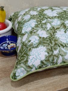 100% coton véritable bloc de main imprimé taie d'oreiller vert feuillu avec avant et arrière flammé pour un usage domestique - Product Image 3