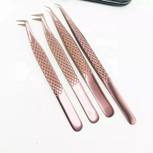 Pinzas de extensión de cejas y pestañas con agarre de diamante de oro rosa de 45/75/90 grados de acero inoxidable con logotipo personalizado, herramienta de belleza puntiaguda - Product Image 1