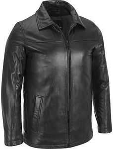 Veste en cuir véritable pour homme sur mesure, col montant, couleur unie, logo sur le devant, imperméable, coupe-vent, doublée de laine pour l'hiver - Product Image 5