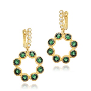 Ronde Émeraude Creux Charme CZ Dangle Boucle D'oreille Turc Fabriqué À La Main Femme 925 Bijoux En Argent Sterling - Product Image 3