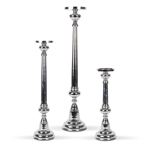 Hot Luxury Aluminum Shiny Silver Plated Top Quality Tall Handmade <b>T</b> <b>Light</b> <b>Candle</b> Holder With Set of 3 Different Sizes for Decor - Product Image 1