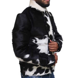 Chaqueta de pelo de vaca de invierno para hombre de diseño superior con cuello levantado manga completa 100% cuero de alta calidad personalizable precio razonable - Product Image 2