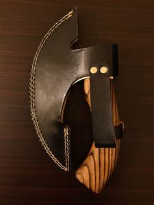 SCL Pizza Cutter Couteau Damas À La Main Vintage Cuisine Chef Couteau pizza cutter hache avec Manche En Bois et Gaine En Cuir - Product Image 4