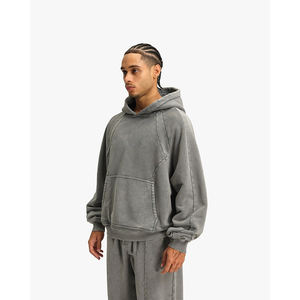 Sweat à capuche unisexe de grande taille 500 Gsm Acid Wash Fleece Heavyweight Logo personnalisé 3d Embossed 100% Cotton Mens Zip Up Hoodies - Product Image 2