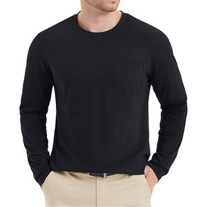 2025 nuevas camisetas de algodón puro de manga larga de Color sólido para hombres, camiseta informal de corte Regular con estampado de logotipo personalizado para hombres - Product Image 4