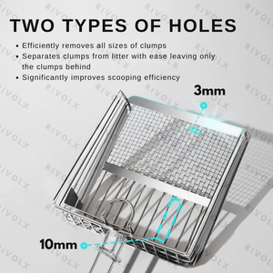 Cuchara de arena para gatos de doble orificio de acero inoxidable para arena de tofu y bentonita-Herramienta de limpieza para mascotas - Product Image 3