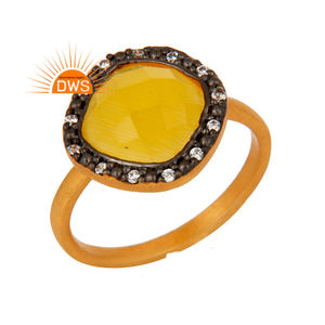Meilleure vente en argent Sterling naturel jaune pierre de lune et pierre précieuse Cz bague empilable bijoux pour femmes cadeau pour elle - Product Image 1