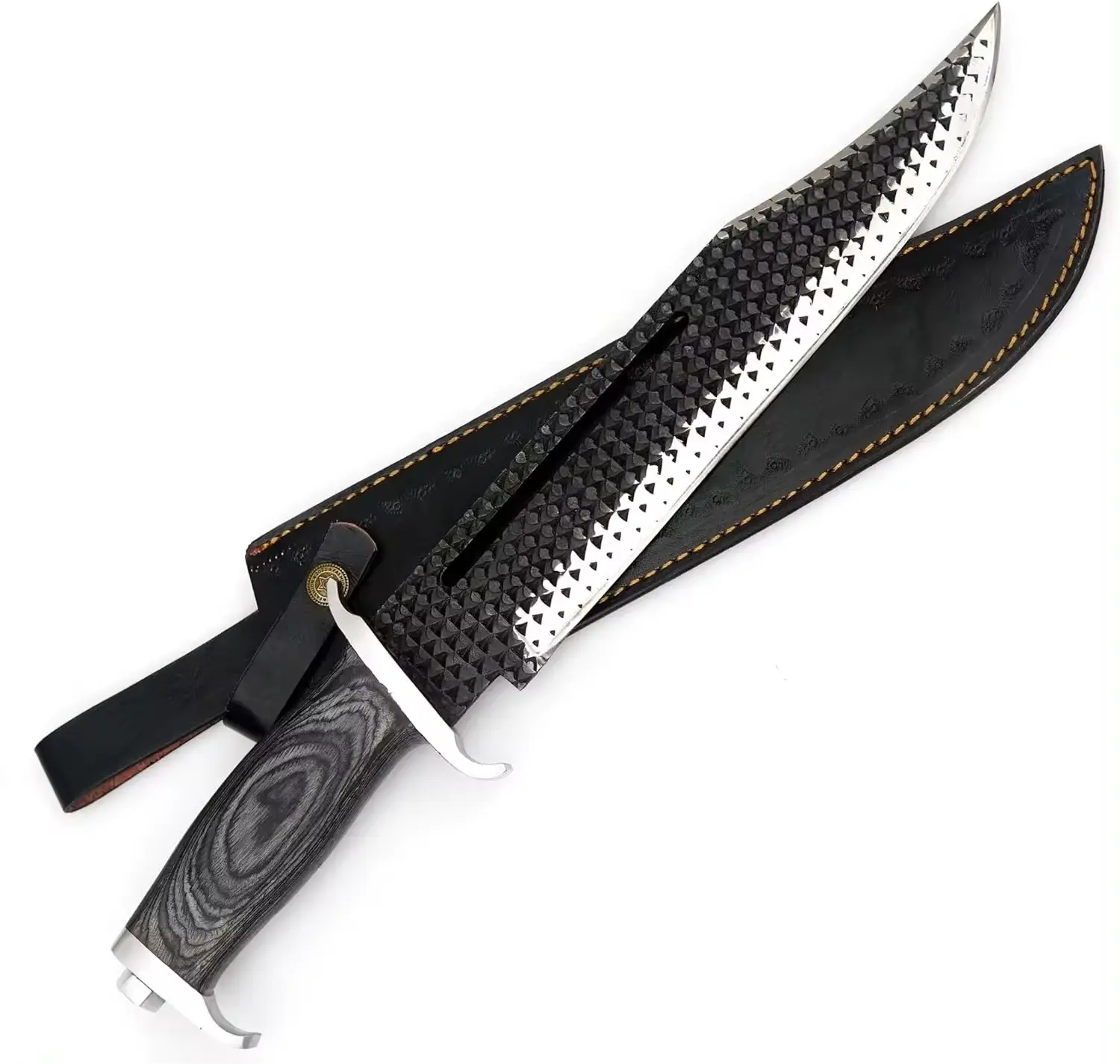 Handgefertigtes Rambo 3 Bowie-Messer aus kohlenstoffstahl mit Pukka-Hohnhandgriff und Lederhülle Wikingermesser Outdoor-Messer Silberguard