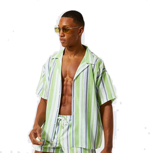 Conjunto Casual de Dos Piezas para Hombre, Ligero, para Otoño, Camisa a Rayas y Pantalones Cortos, Talla Grande, Estilo Urbano a la Moda - Product Image 3