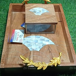 Handcrafted Mother of Pearl Lids and Wooden Serving Tray Gift for Eid Ramadan Celebrations Special Edition Acrylic Jar Set - Product Image 1