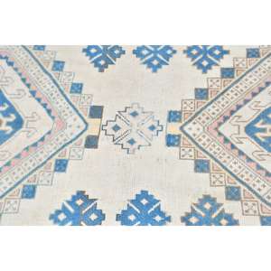 Alfombra Turca Vintage de 4.2x7.4 pies (128x225 cm), Alfombra a Rayas Azul y Blanca - Product Image 4