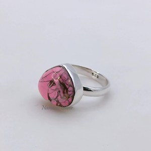 Anillo de Plata de Ley 925 con Corazón Rosa Turquesa, Anillo de Promesa Estilo Boho - Product Image 4