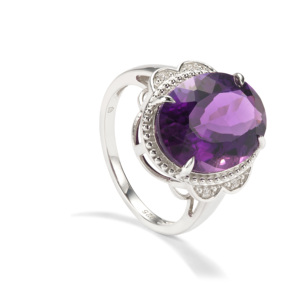 Bague en améthyste uruguayenne 8,89 ct avec zircon blanc, argent sterling plaqué or, bijoux de mode - Product Image 1