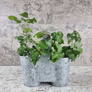Galvanized Metal Double Bucket Planter with Wooden Handle Rustic Indoor Outdoor Herb Flower Pots Wholesale - Product Image 6
