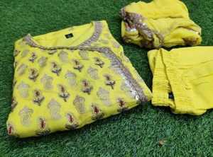 Traje estampado para mujer, conjunto de pantalón largo, Ropa Étnica india, 3 uds. - Product Image 2