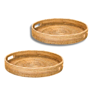 ตะกร้าหวายทรงกลมถาดเสิร์ฟพร้อมที่จับทำด้วยมือจากเวียดนามปรับแต่งได้เหมาะสำหรับตกแต่งบ้าน - Product Image 1