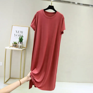 Robe décontractée grande taille col rond nouveau haut ample longue maison qualité été mince à manches courtes robes pour femmes - Product Image 1