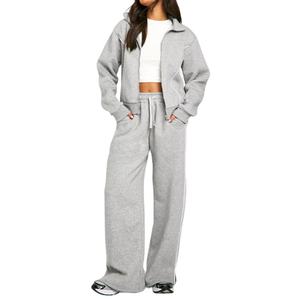 2025 femmes surdimensionné personnalisé coton polaire respirant survêtements survêtement ensembles haute qualité fermeture éclair survêtement - Product Image 1