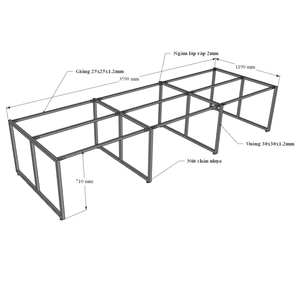 Escritorio Modular de 6 Piezas, 360x120cm, Diseño Tradicional Moderno, Estilo Minimalista, Patas de Madera de Caucho, HBMN013, Muebles de Oficina - Product Image 4